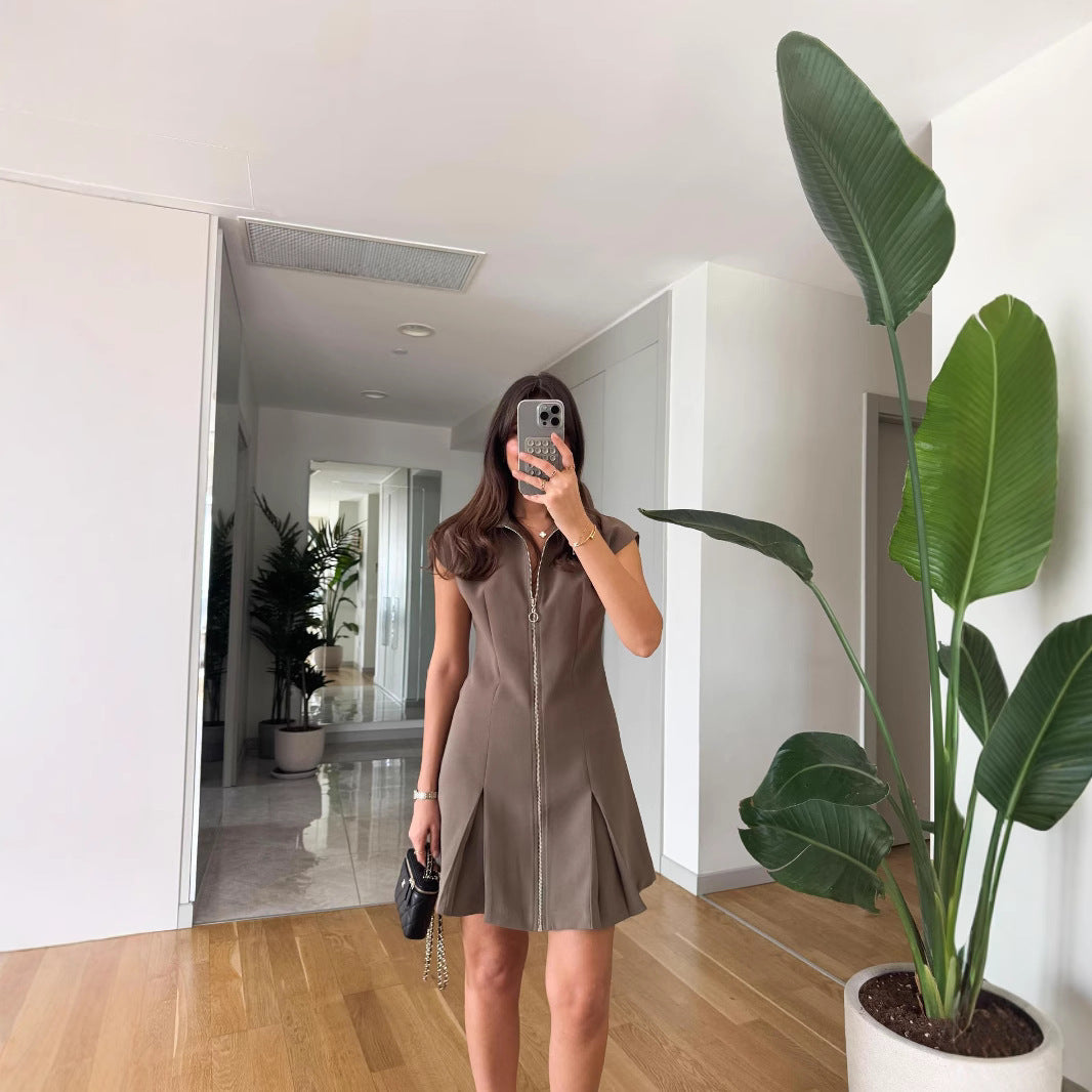 Kort A-linje Klänning Dam med Dragkedja – Kort Svart Sommarklänning i Polyester 5