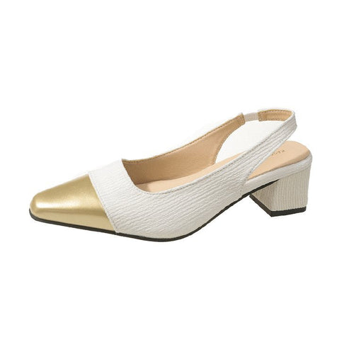 Kvinnors Slingback Skor Blockklack Strukturerat Tyg med Guld Accent 1