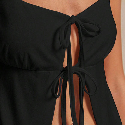 Dam Cardigan Monokrom Knytning Vävt Tyg-5