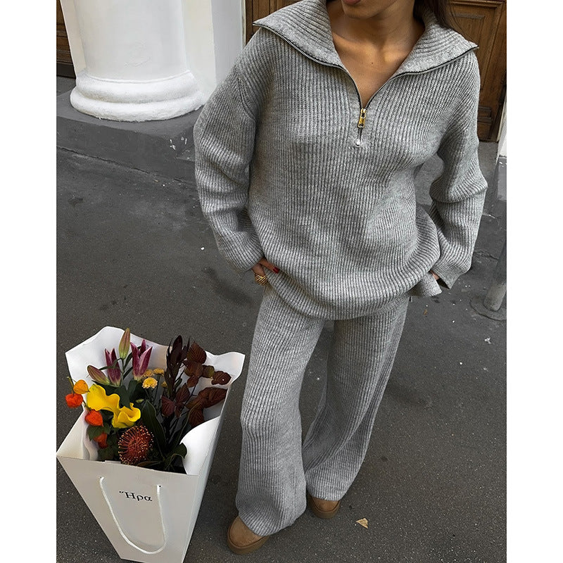 Oversize Dam Stickdräkt i Mjuk Ull med Blixtlås och Generös Krage – Perfekt för Alla Tillfällen 3