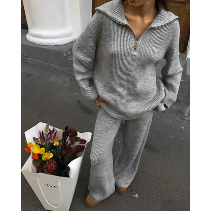 Oversize Dam Stickdräkt i Mjuk Ull med Blixtlås och Generös Krage – Perfekt för Alla Tillfällen 5