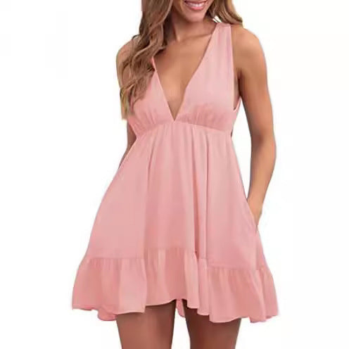 Kvinna Fritidsklänning V-Neck Lätt Tyg Rynkade Detaljer-2