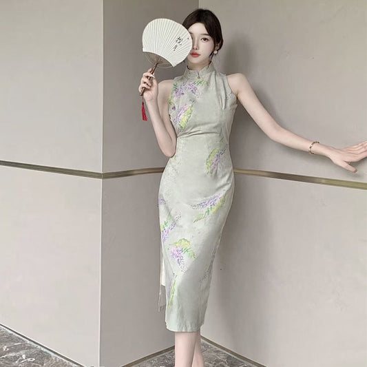 Fina Dam Klänningar Vintage Bustier Midjefigur Ärmlös Högkvalitativt Tyg-1