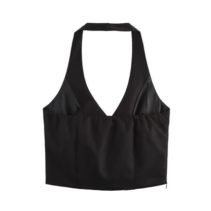 Dam Crop Top med Smala Band och Bälte i Polyester-3