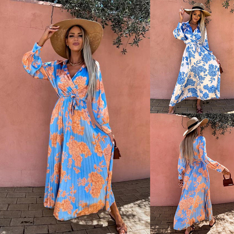 Dam Klänning Långärmad Plisserad Polyester Fina Dam Klänningar-2