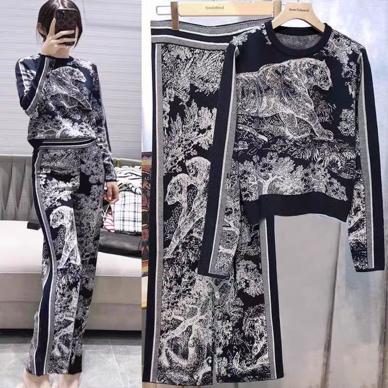 Dam Stickad Tröja med Tryckt Tiger-Jacquard Akryl och Spandex-2