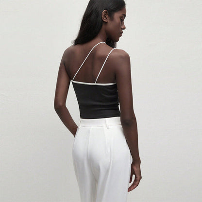 Dam Festtop En-axel Monokrom Smal Passform Högkvalitativt Tyg-3