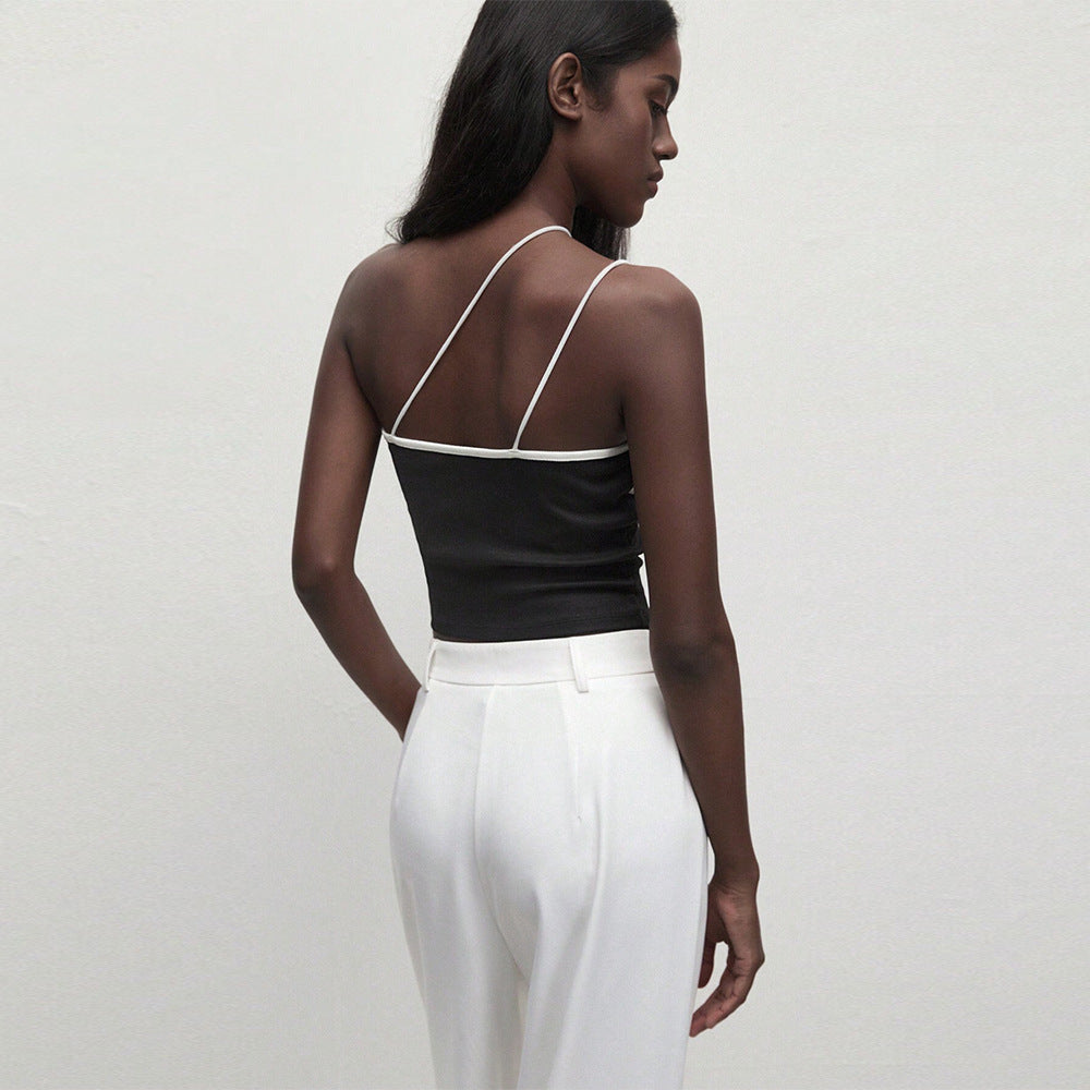 Kvinnors Topp Asymmetrisk Design Elastisk Material-3