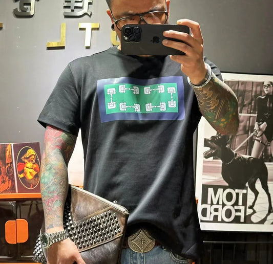 Herr T-shirt Geometriskt Mönster 100% Bomull Normal Passform Kort Ärmd-1