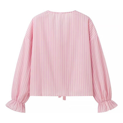 Dam Casual Set Randig Cardigan Långa Ärmar Polyester-3