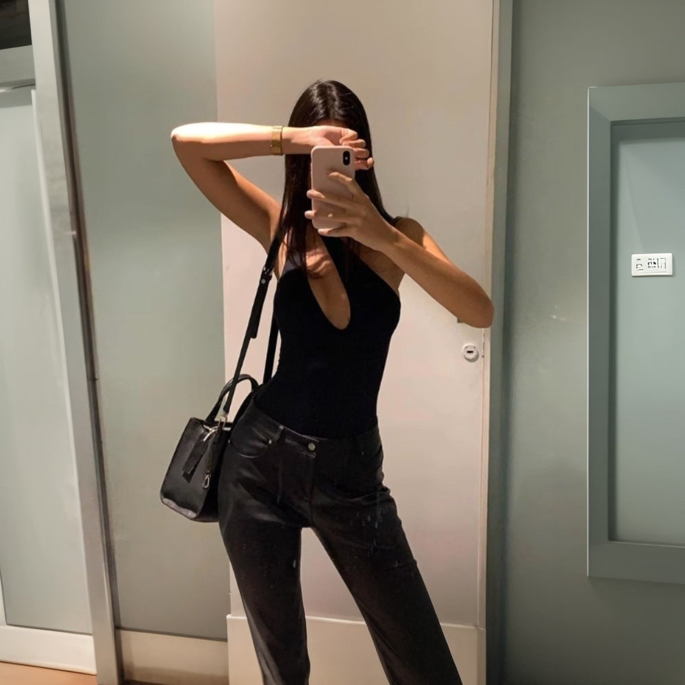 Dam Jumpsuit Off-Shoulder Hög Midja Stretchigt Tyg-5