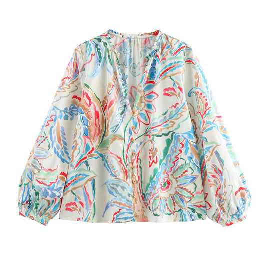 Dam Silkskjorta V-ringad Långärmad Polyester-1