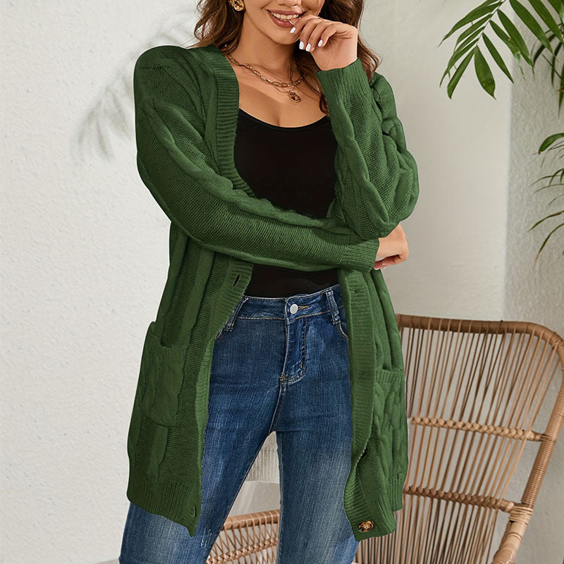Kvinna Lång Kofta Cardigan Slim Fit Akryl-6