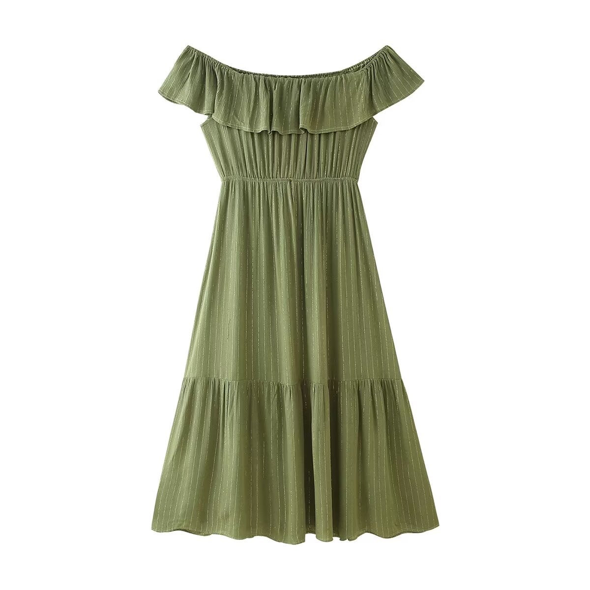 Dam Klänning MIDI Randig Polyester A-Line-4