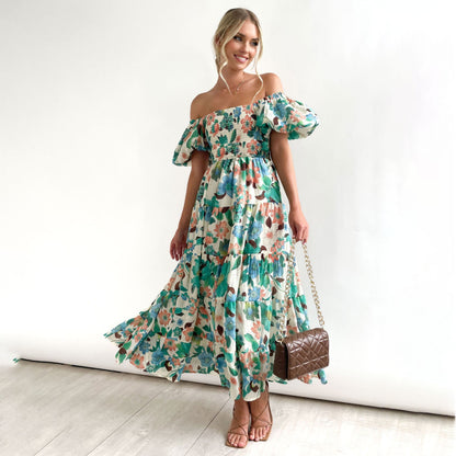 Kvinnors A-linje Klänning med Lanternärm Hög Midja Polyester-6