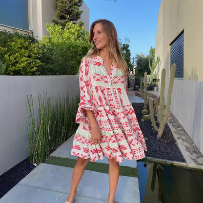 Variant image for Dam MIDI-klänning V-ringad A-linjeformad Polyester med Tre Fjärdedelar Ärmar-1