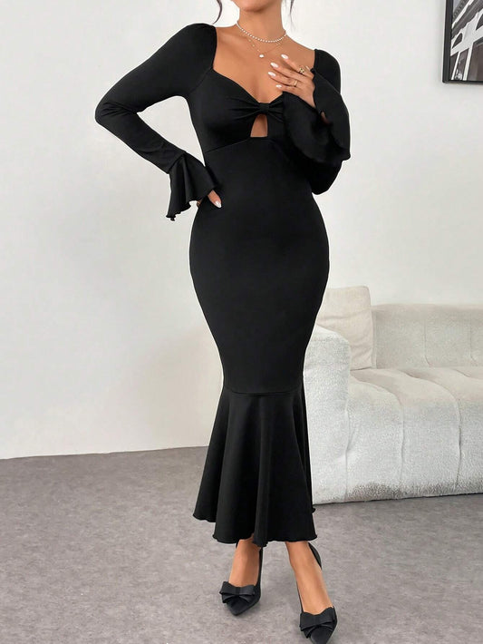 Dam Mermaid Kjol Slim Fit Monokrom Högkvalitativt Tyg-1