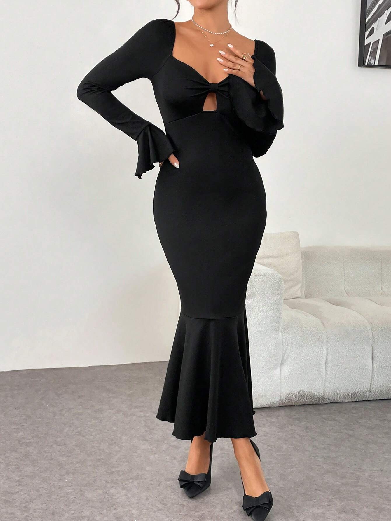 Variant image for Dam Mermaid Kjol Slim Fit Monokrom Högkvalitativt Tyg-1
