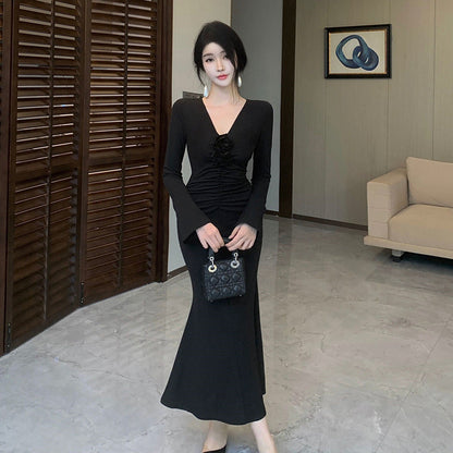 Kvinnors Sjöjungfruklänning V-ringning Blommönster Polyester-2