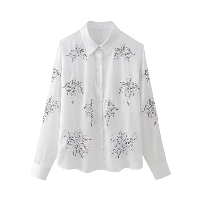 Variant image for Dam Skjorta Långärmad Blommig med Paljetter Polyester-1