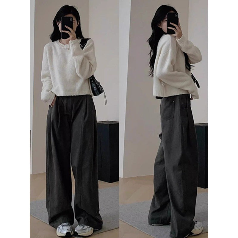 Kvinnors Kort Stickad Topp Långärmad Polyester-4
