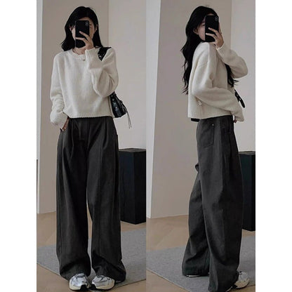 Kvinnors Kort Stickad Topp Långärmad Polyester-4