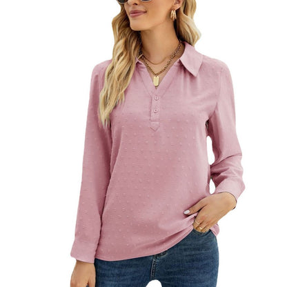 Kvinnors Långärmad Topp Standhals Jacquard Polyester-6