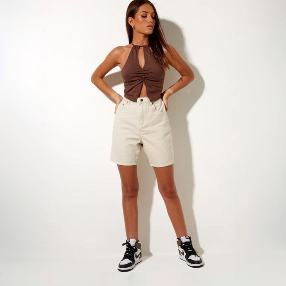 Kvinnors Kort Topp Slim Fit Polyester-5