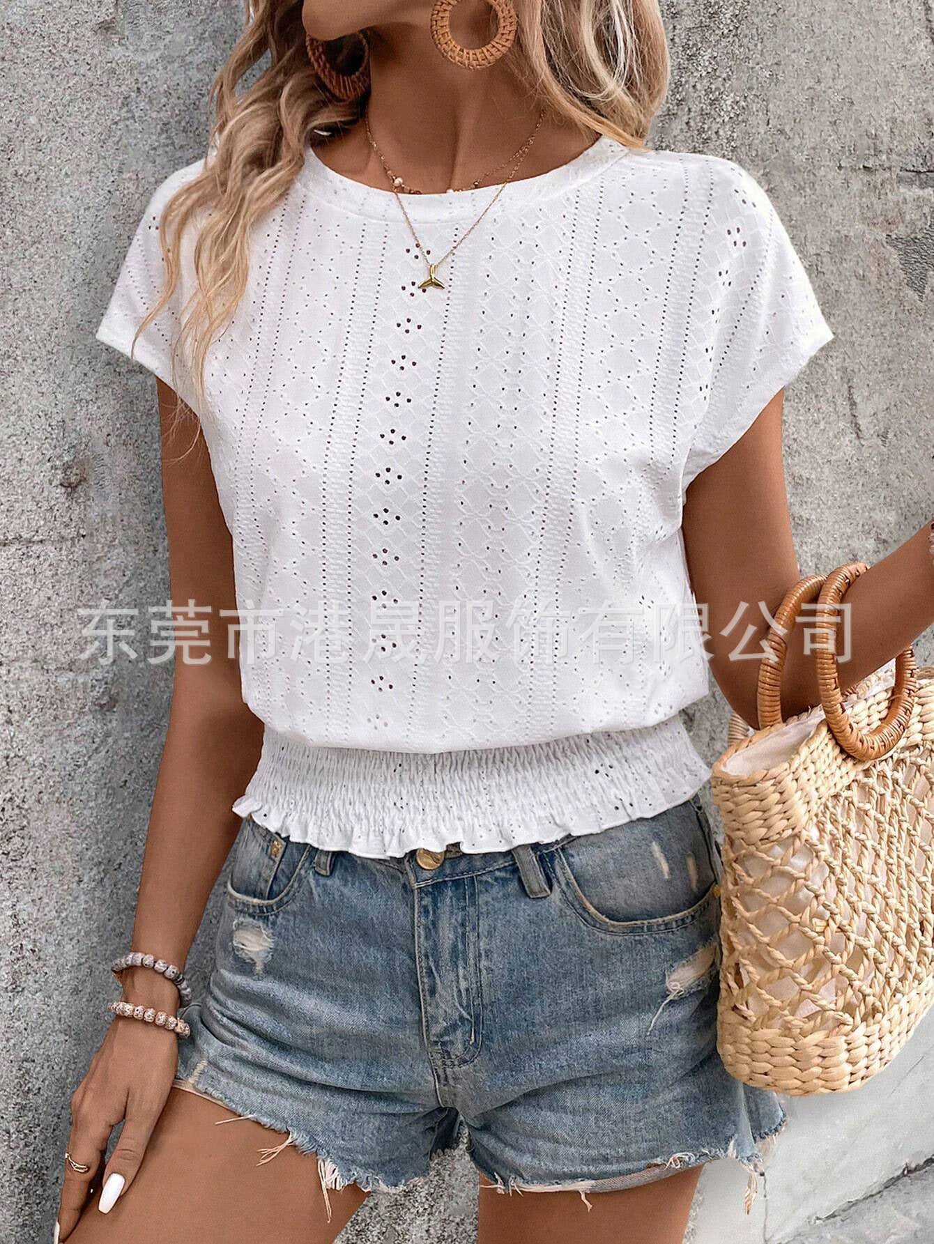 Dam T-shirt Kortärmad Jacquardmönster Polyester-6