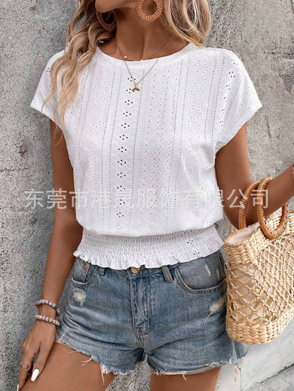 Dam T-shirt Kortärmad Jacquardmönster Polyester-6