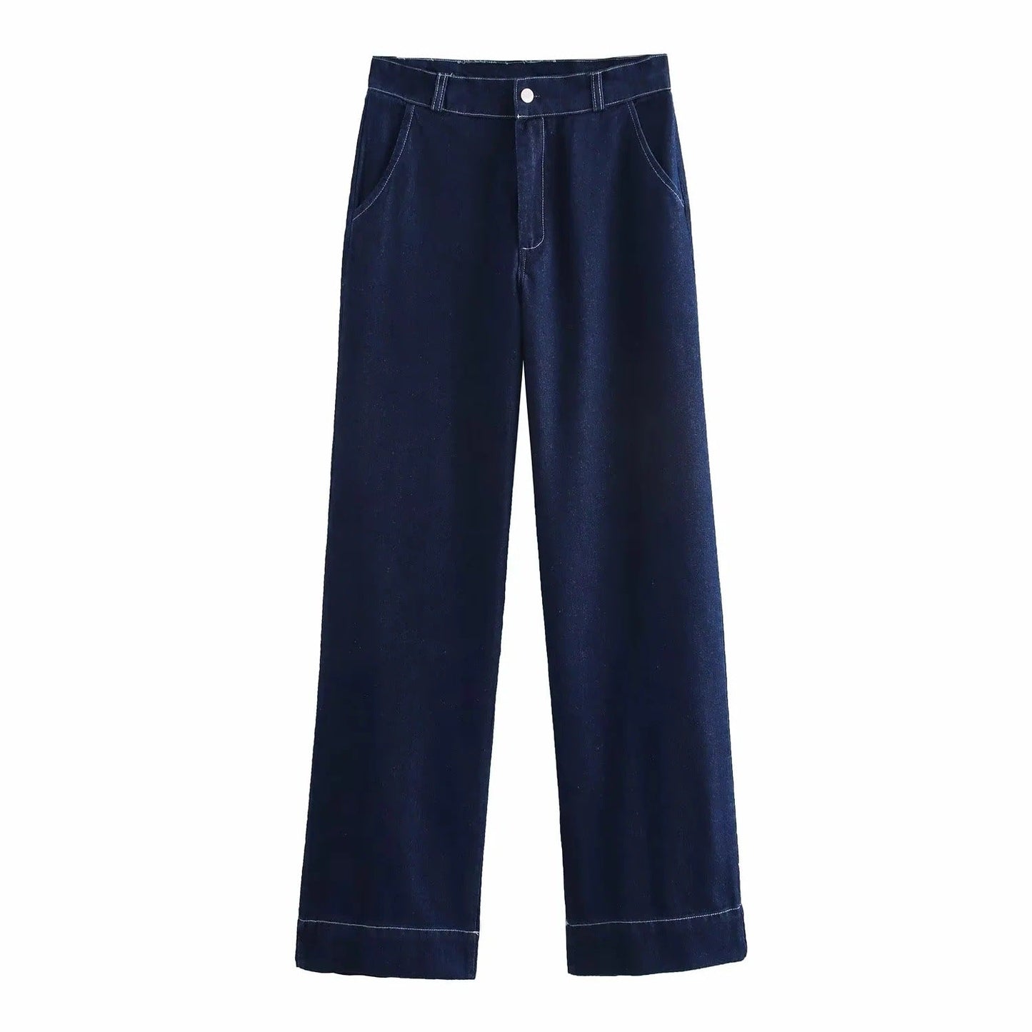 Kvinnor Bred Denimbyxor Hög Midja Femfickdesign Högkvalitativ Denim-1