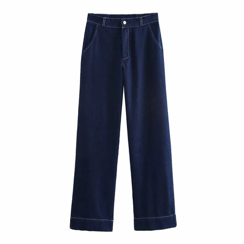 Kvinnor Bred Denimbyxor Hög Midja Femfickdesign Högkvalitativ Denim-1