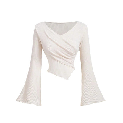 Långärmad T Shirt Dam med Klockärmar i Mjuk Polyester-1