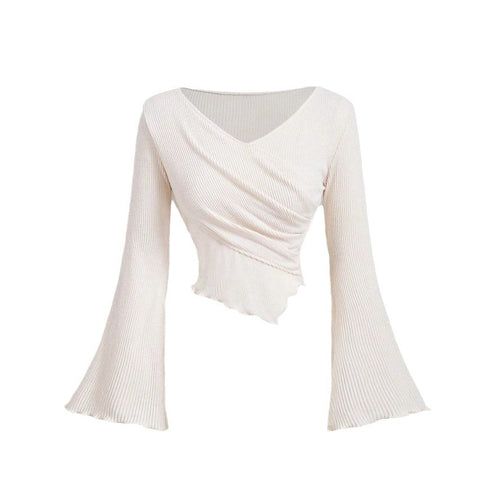 Långärmad T Shirt Dam med Klockärmar i Mjuk Polyester-1