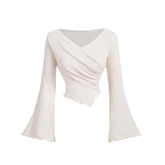 Långärmad T Shirt Dam med Klockärmar i Mjuk Polyester-1