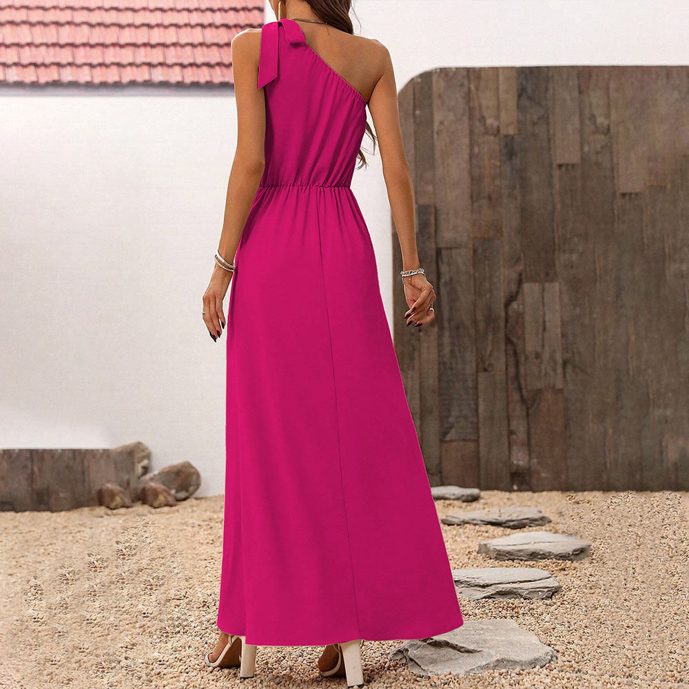 Damklänning A-Line Asymmetrisk Elastisk Fuchsia-3
