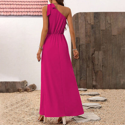 Damklänning A-Line Asymmetrisk Elastisk Fuchsia-3