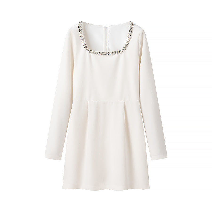 Damklänning A-Line Långa Ärmar Pärlbroderi Polyester-3