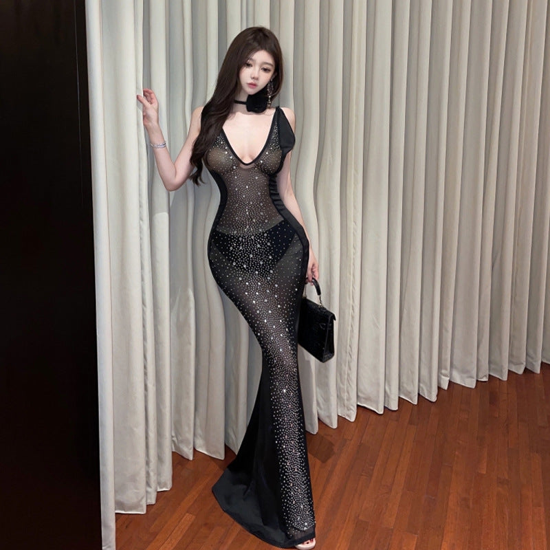 Fina Dam Klänningar Bodycon V-ringning Spaghetti Band Polyester-3