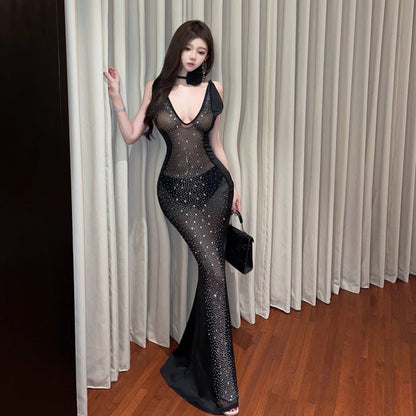 Fina Dam Klänningar Bodycon V-ringning Spaghetti Band Polyester-3