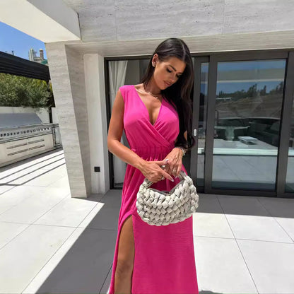 Kvinnors Långklänning A-Line Polyester Ärmlös för Fest och Bröllop-5