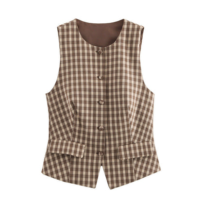 Tvådelat Set Dam Rutig Väst Satin Tanktop Elegant-1