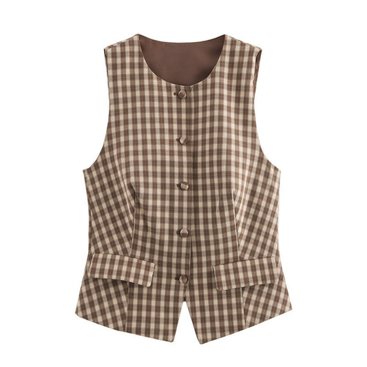 Tvådelat Set Dam Rutig Väst Satin Tanktop Elegant-1