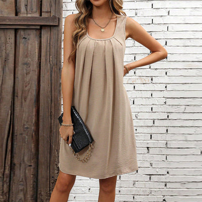 Kvinnors A-Line Klänning Löst U-avsnitt Spandex Midirock-3