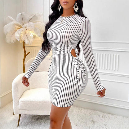 Fina Dam Klänningar Långärmad Bodycon Mini Kjol Polyester Elastan-3