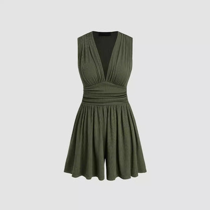 Dam Jumpsuit Veckad Hög Midja Elastisk Bredbenad-2