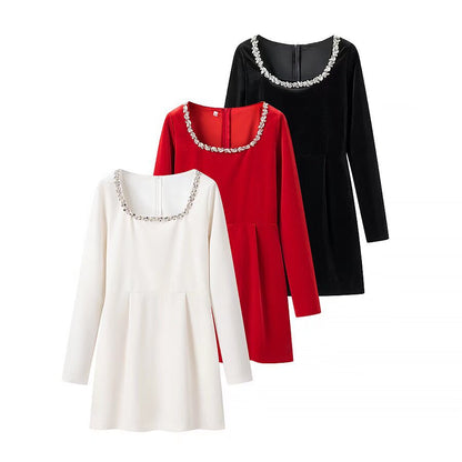 Damklänning A-Line Långa Ärmar Pärlbroderi Polyester-2