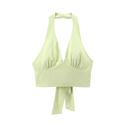 Kvinnors Kort Vest Halterneck Polyester i Street Style-1