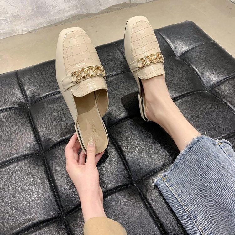 Kvinnor Slingback Pantoletter Syntetiskt Läder Kedjedetalj 8