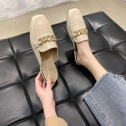 Kvinnor Slingback Pantoletter Syntetiskt Läder Kedjedetalj 8